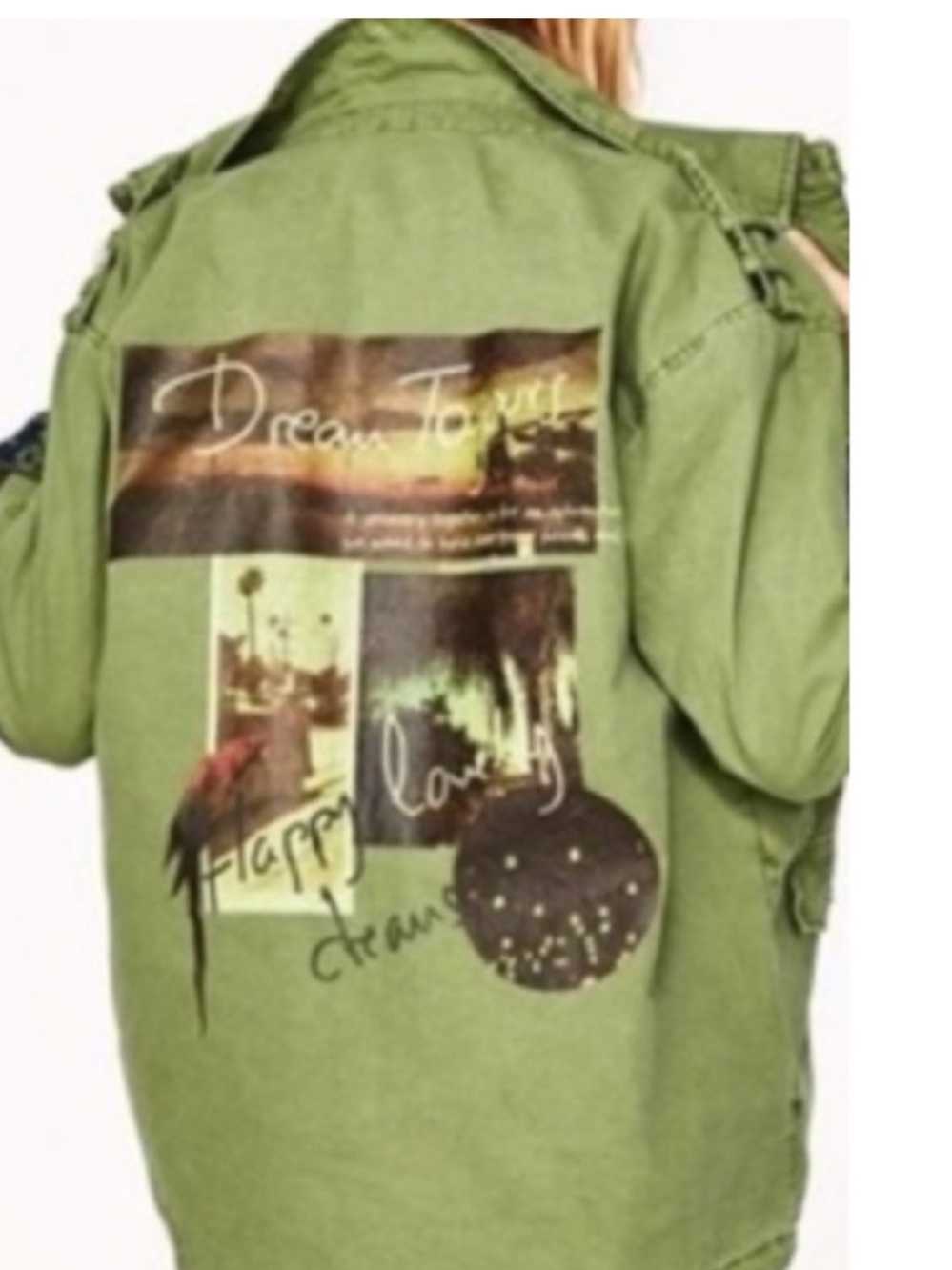 Zara Basic Military Olive Graphic Back Jacket Size XS